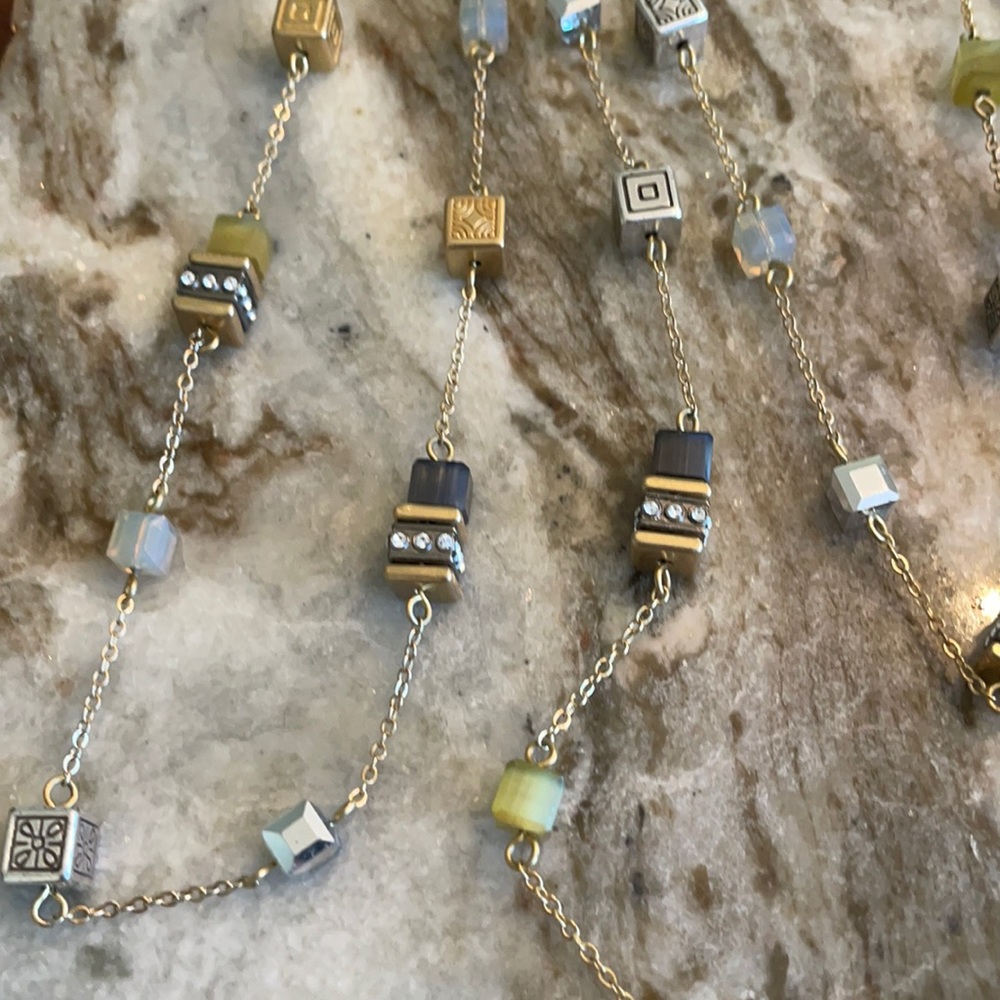 Brighton square station long necklace. Black, gold , silver , crystals, !!